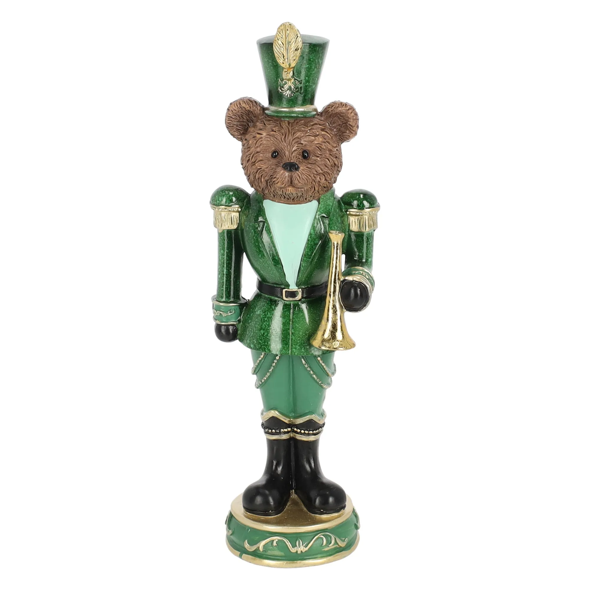 Kerstdecoratie>Beeld beer trompet groen 33 cm