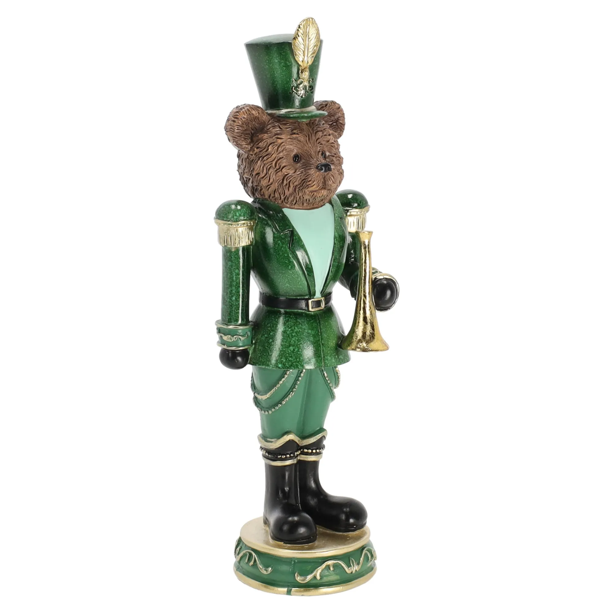 Kerstdecoratie>Beeld beer trompet groen 33 cm