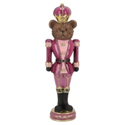Kerstdecoratie>Beeld beer trompet roze 39cm