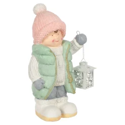Kerstdecoratie>Beeld kind groen lantaarn 43 cm