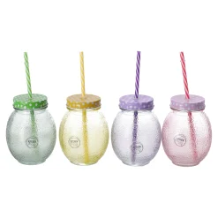Decoris Koken & Tafelen>Drinkglas met rietje13 cm 4 assorti