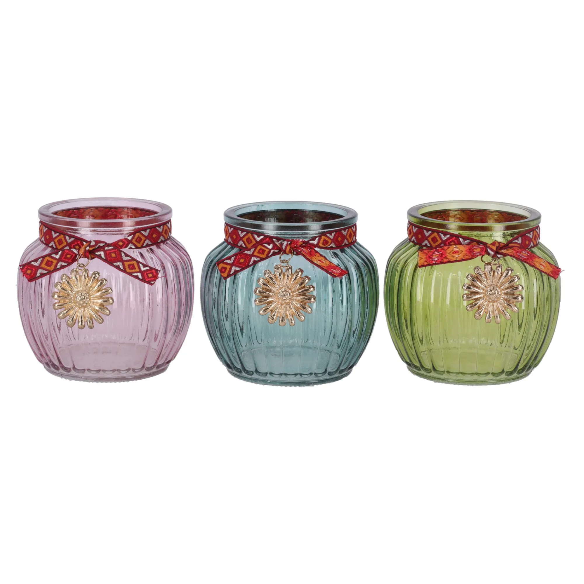 Decoris Tuindecoratie>Glazen windlicht 10 cm 4 assorti
