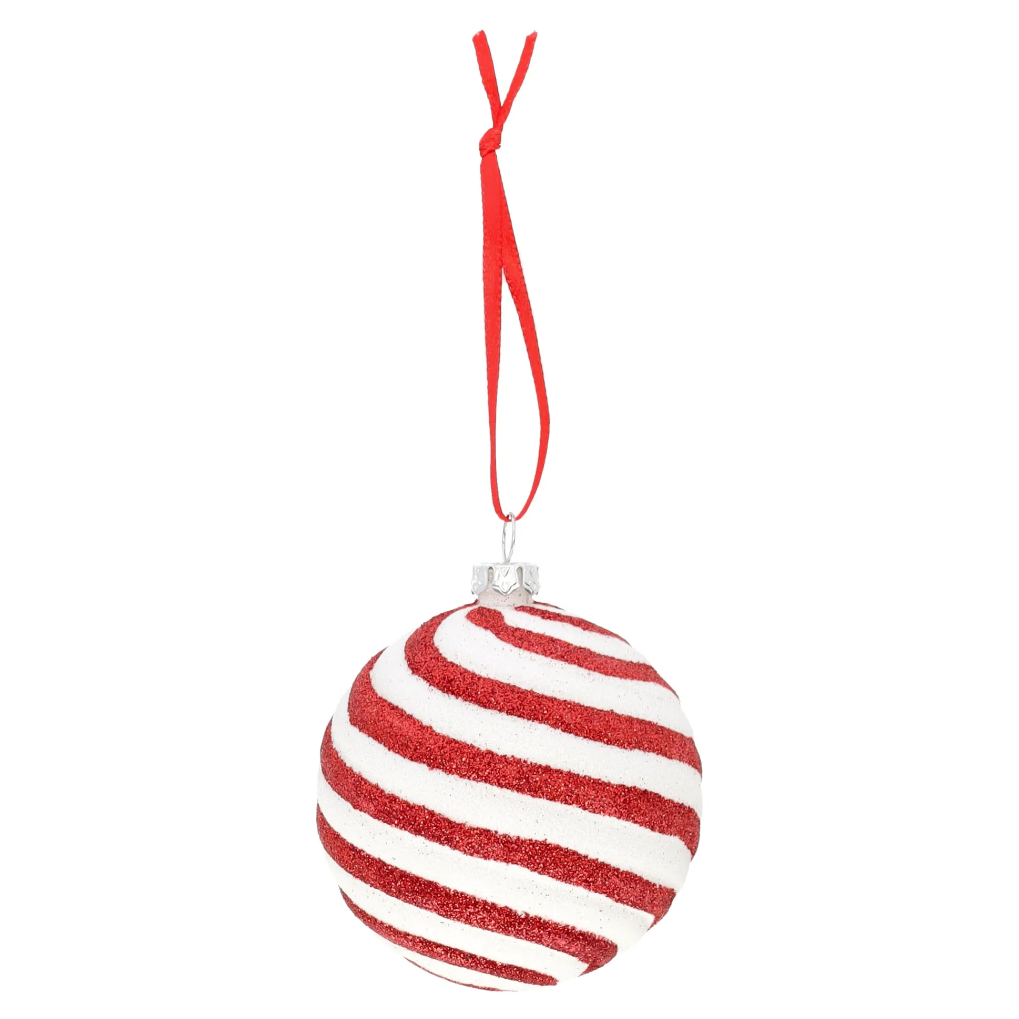 Kerstballen|Kerstdecoratie>Hanger bal snoep rood 8 cm