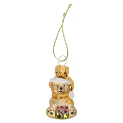 Kerstdecoratie|Kerstballen>Hanger glas beer met cadeau goud