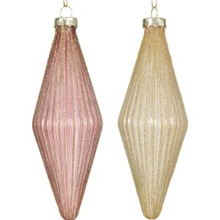 Decoris Kerstdecoratie|Kerstballen>Hanger glas pegel roze creme 14 cm