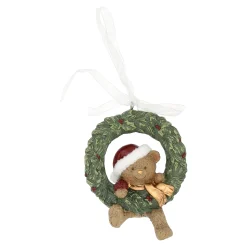 Kerstdecoratie|Kerstballen>Hanger krans beer groen 10 cm