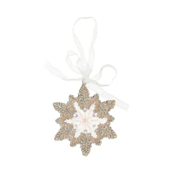 Kerstdecoratie|Kerstballen>Hanger sneeuwvlok gingerbread roze 8 cm