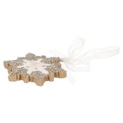 Kerstdecoratie|Kerstballen>Hanger sneeuwvlok gingerbread roze 8 cm