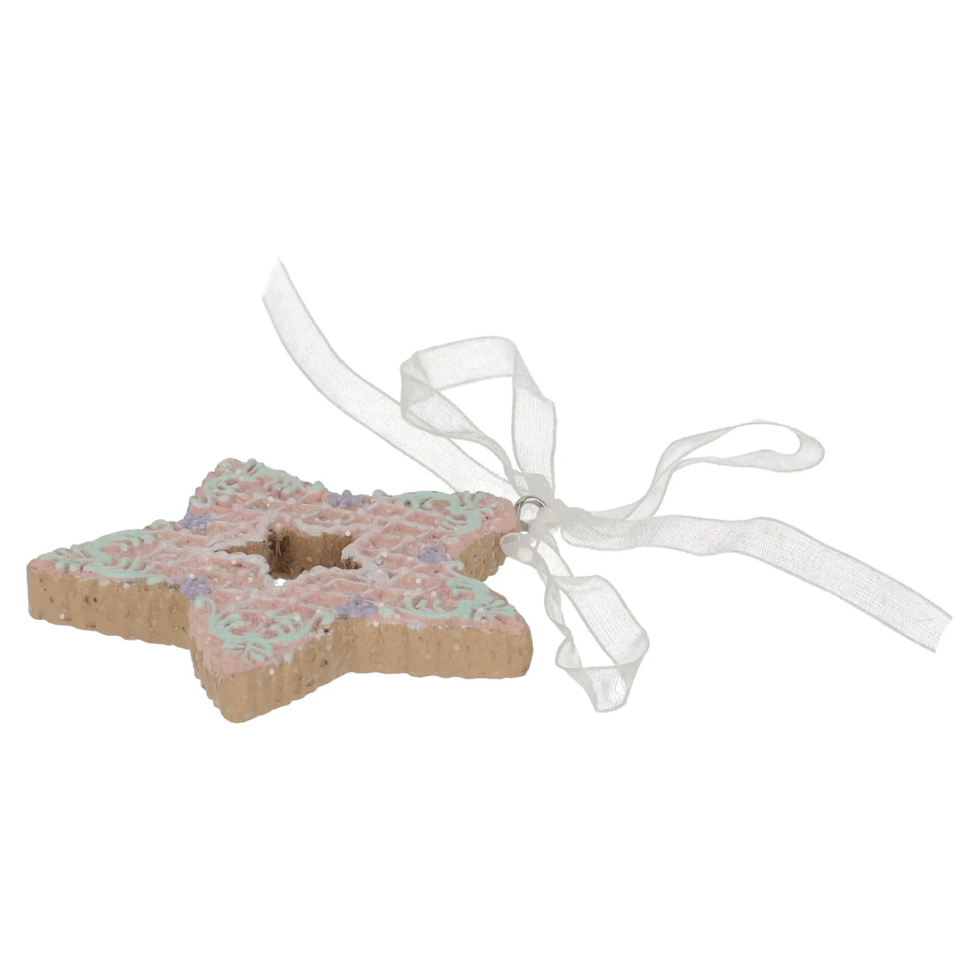 Kerstdecoratie|Kerstballen>Hanger ster gingerbread roze 8 cm