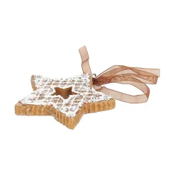 Kerstballen|Kerstdecoratie>Hanger ster gingerbread wit 8 cm