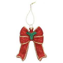 Kerstdecoratie|Kerstballen>Hanger strik rood goud 9 x 10 cm
