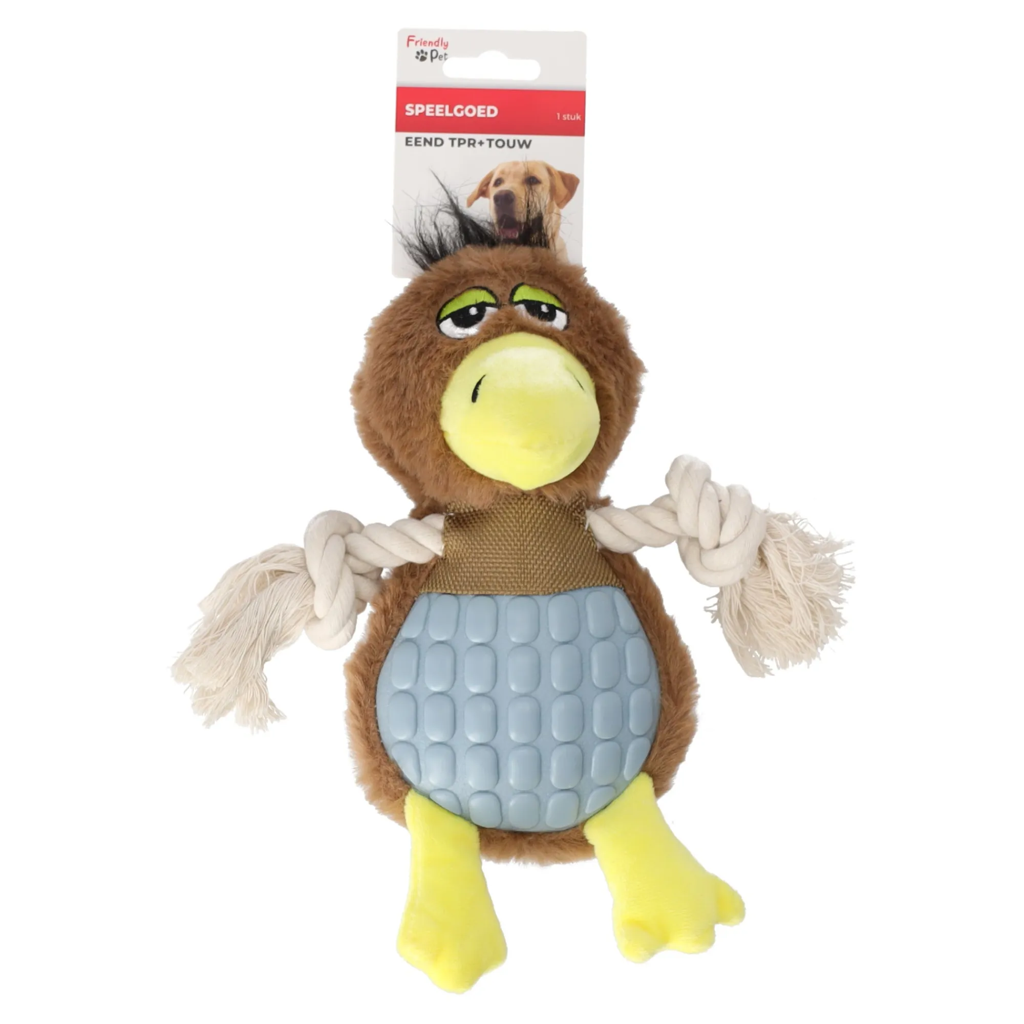 Friendly Pet Hondenspeelgoed>Hondenspeelgoed eend TPR + touw