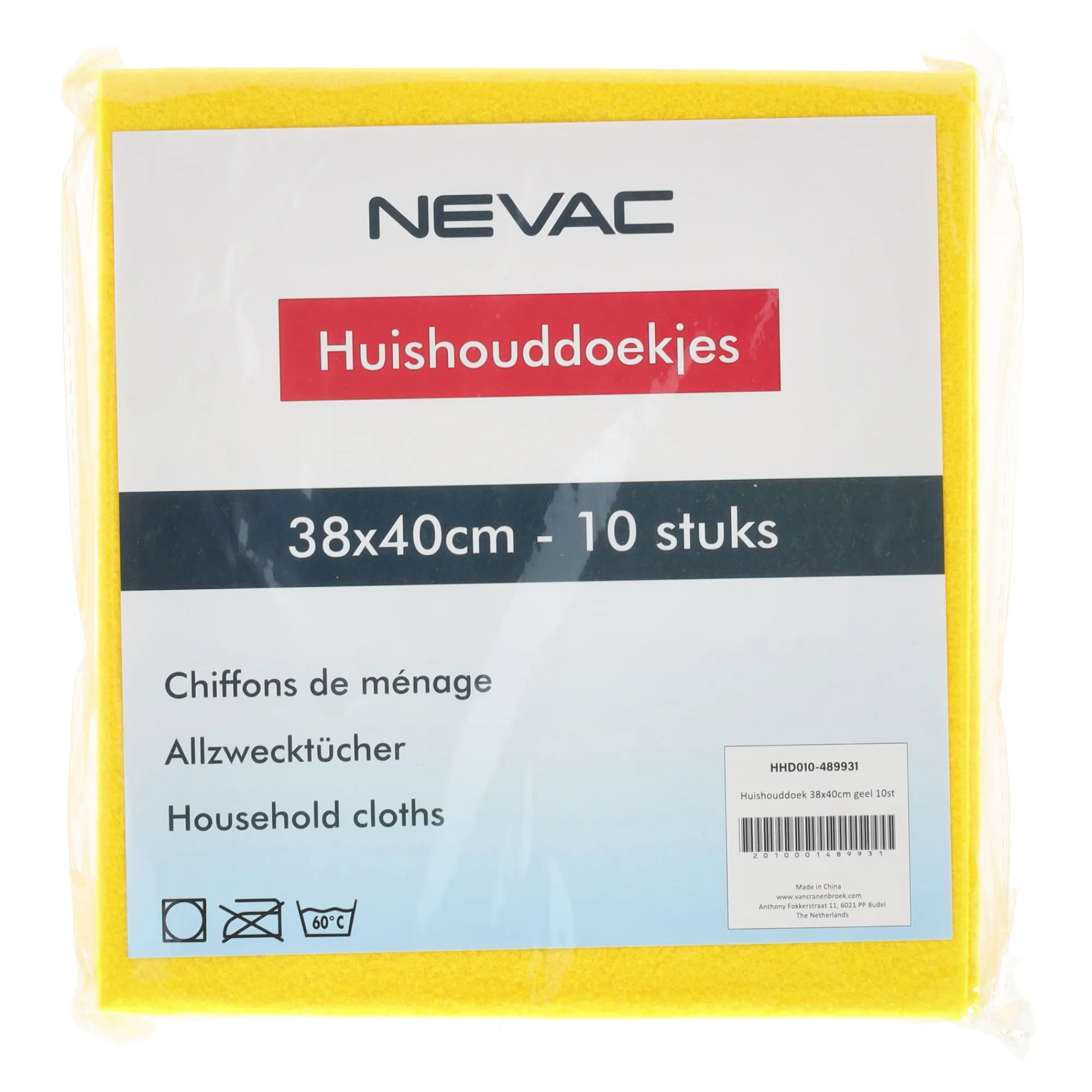 Nevac Schoonmaken>Huishouddoek 38 x 40 cm geel 10st