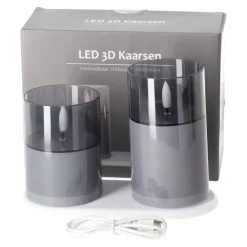 Kaarsen>Kaars LED set 2 antraciet oplaadbaar
