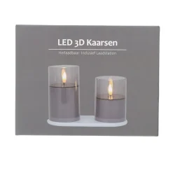 Kaarsen>Kaars LED set 2 antraciet oplaadbaar