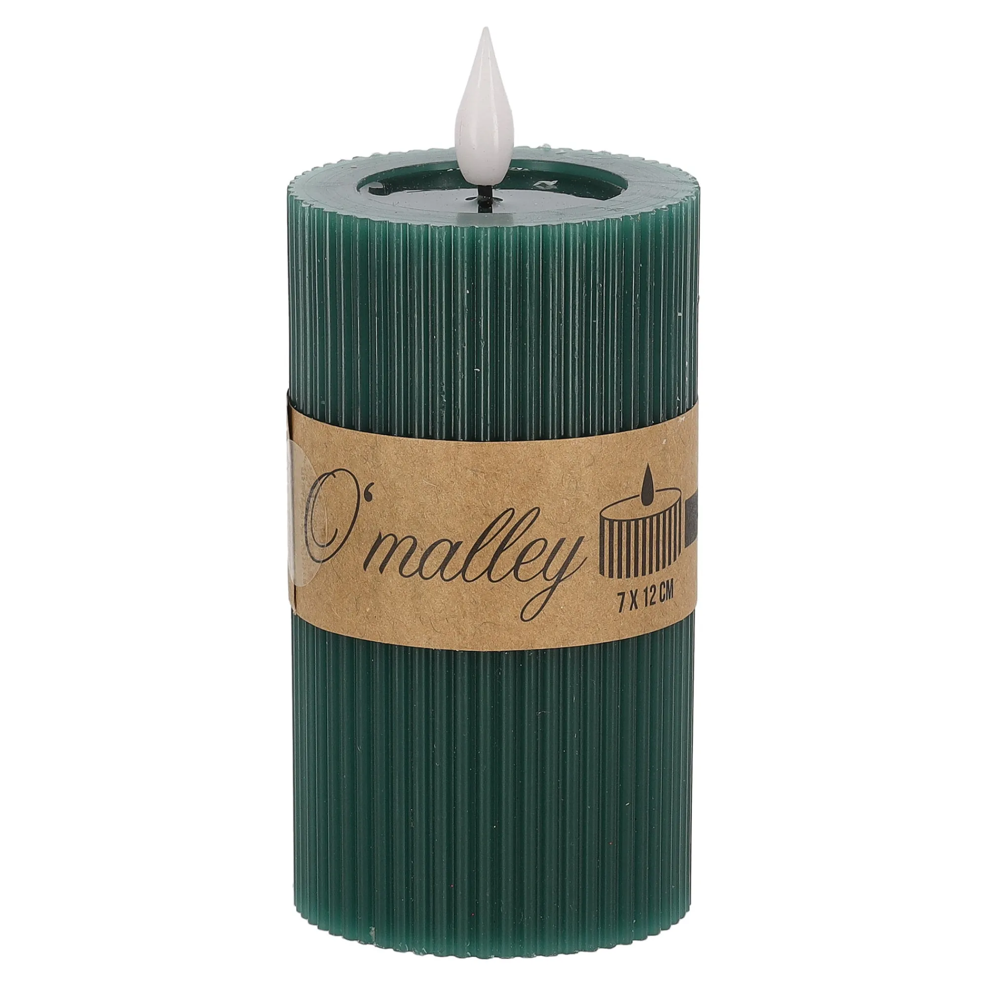 O'malley Kaarsen>Kaars rib melt LED 7 x 12 cm d.groen