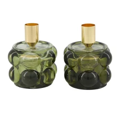 Natural Collections Woondecoratie>Kaarshouder glas groen 8 x 10 cm 2 assorti