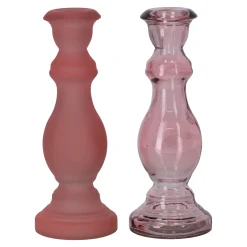 Natural Collections Kaarsen>Kaarshouder van glas 7 x 20 cm roze, 2 assorti