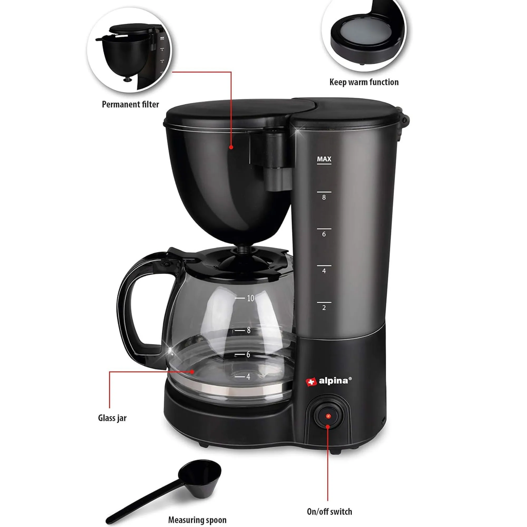 Alpina Koken & Tafelen>Koffiezetapparaat zwart 1,25L 750W