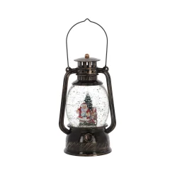 O'malley Kerstdecoratie>Lantaarn glitter kerstman antique 20cm