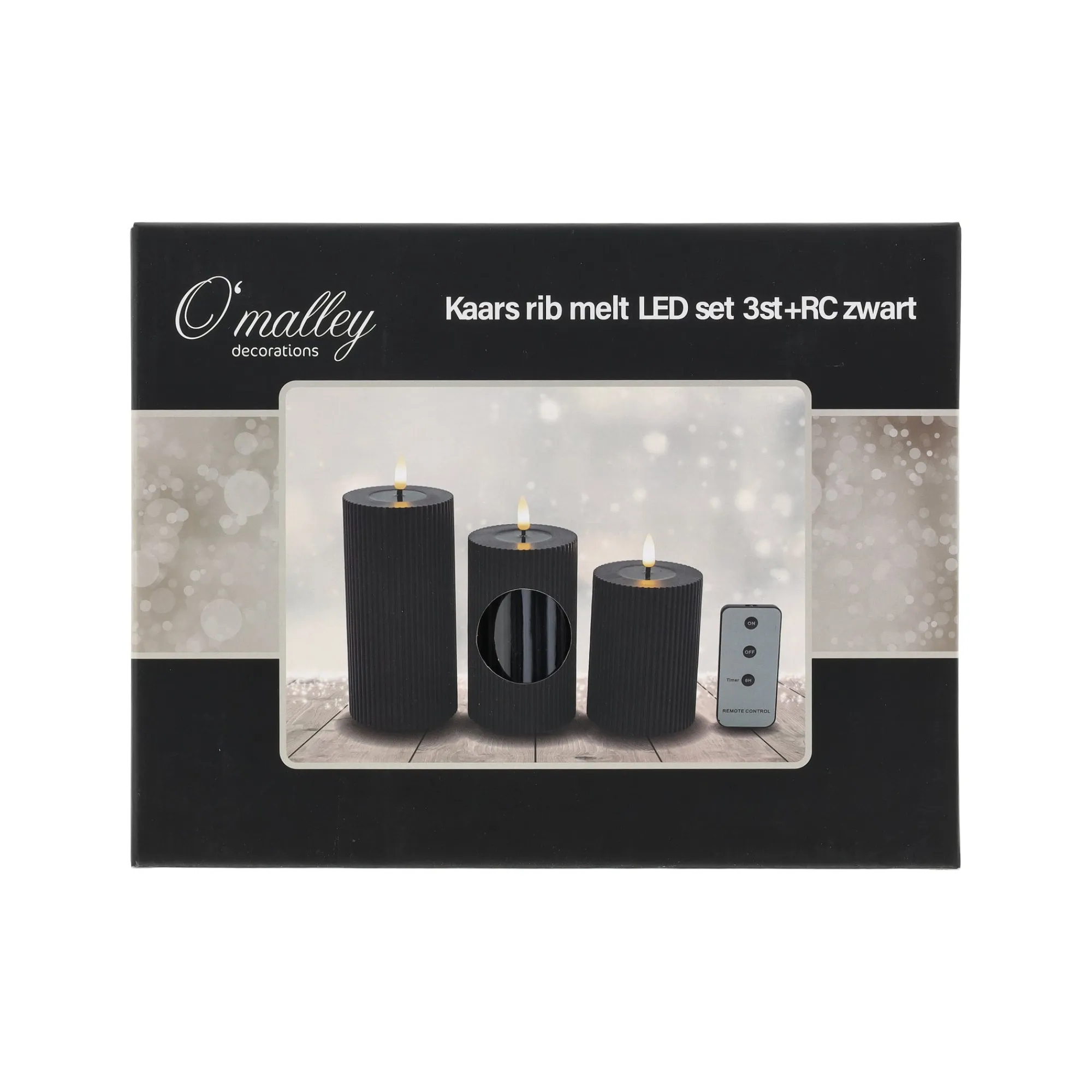 O'malley Kaarsen>LED Kaars rib melt 3st zwart