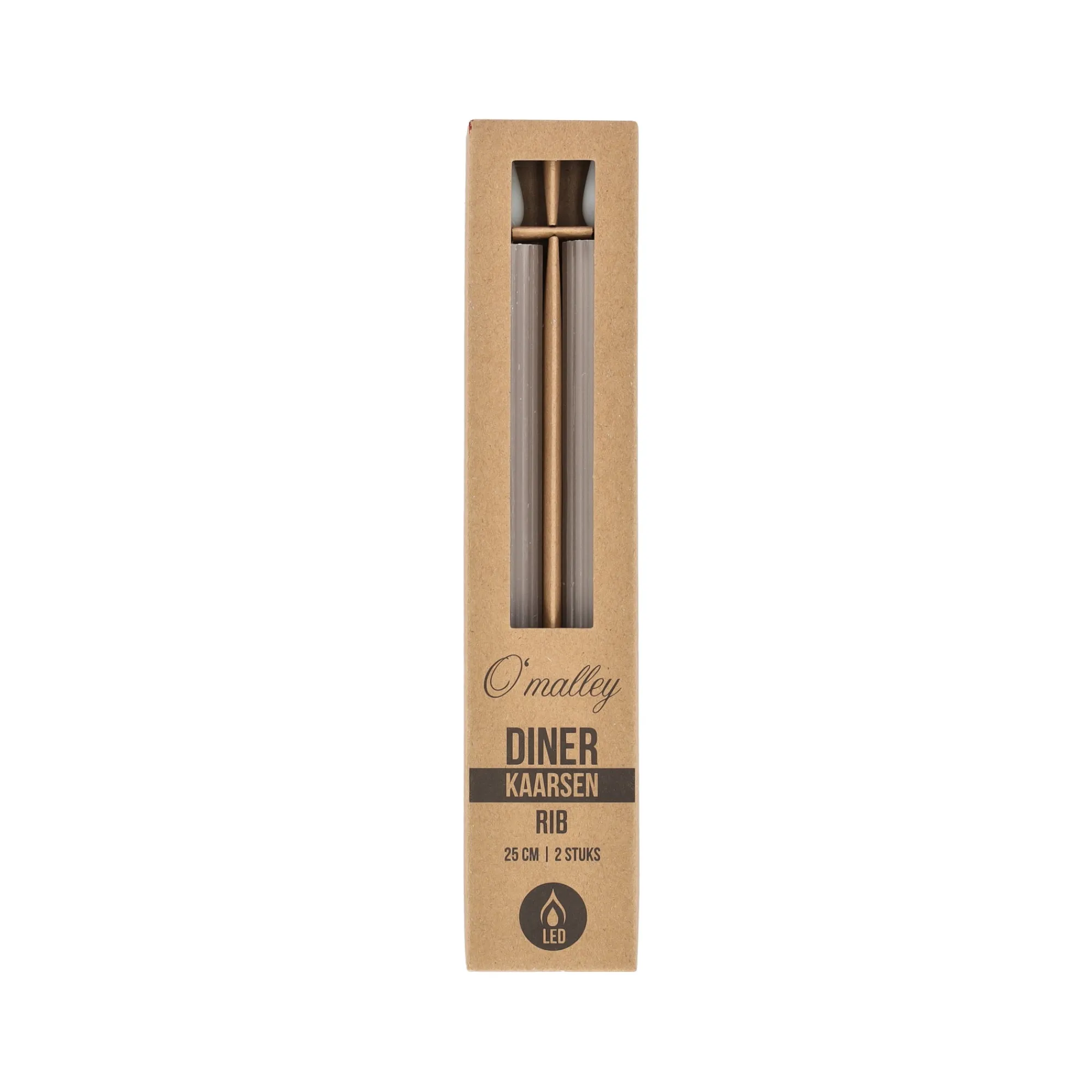 O'malley Kaarsen>LED-kaars diner rib 25 cm taupe