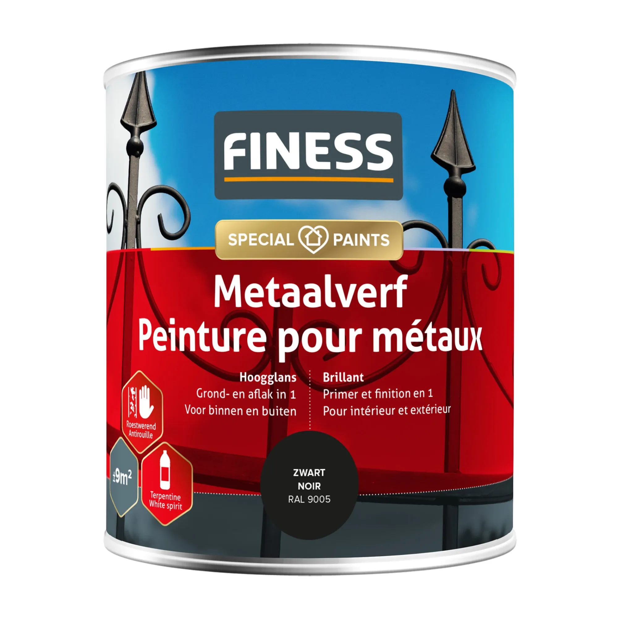 Finess Lakken>Metaalverf hoogglans zwart 750ml