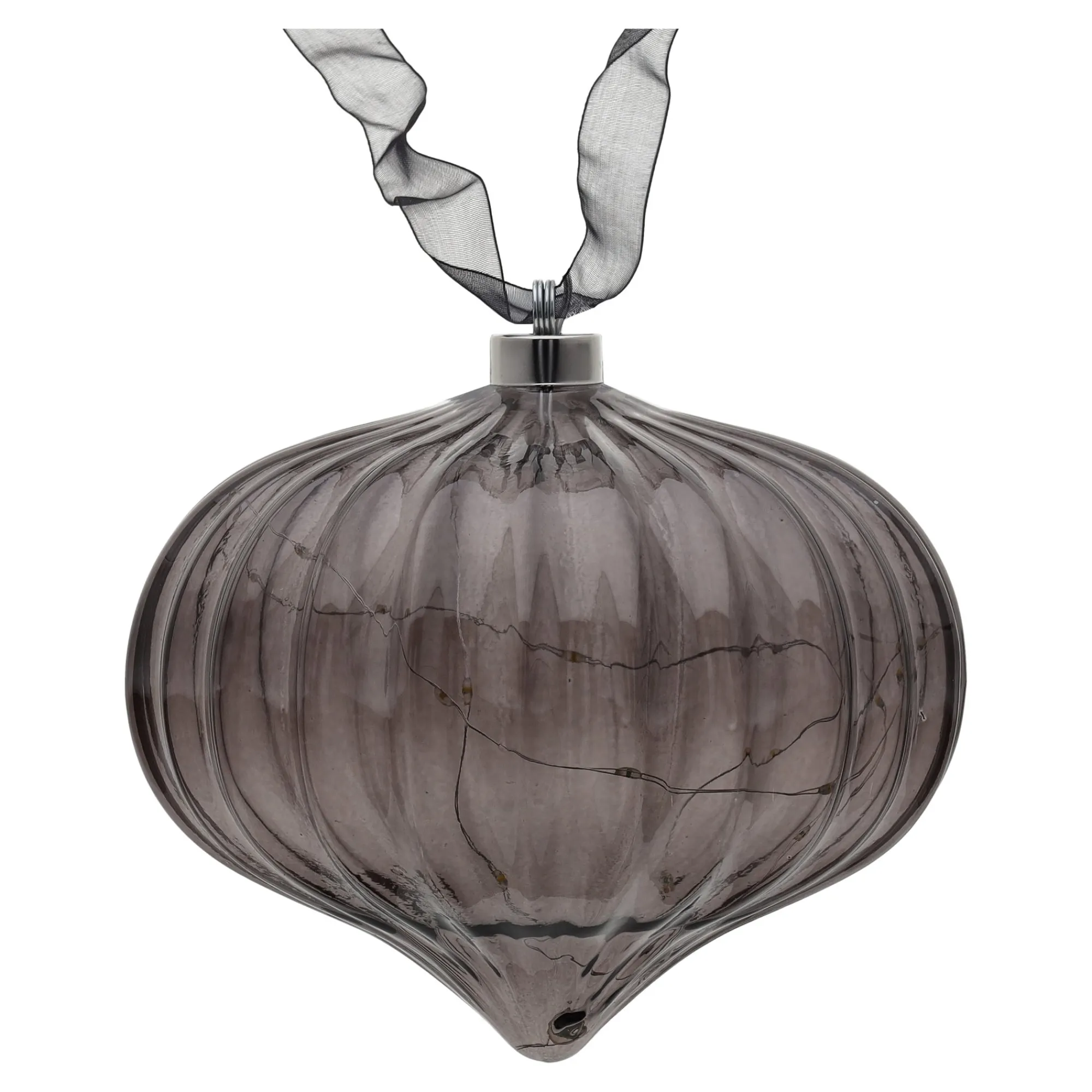 O'malley Kerstdecoratie>Ornament met lint grijs 21 cm 20 LED-warmwit
