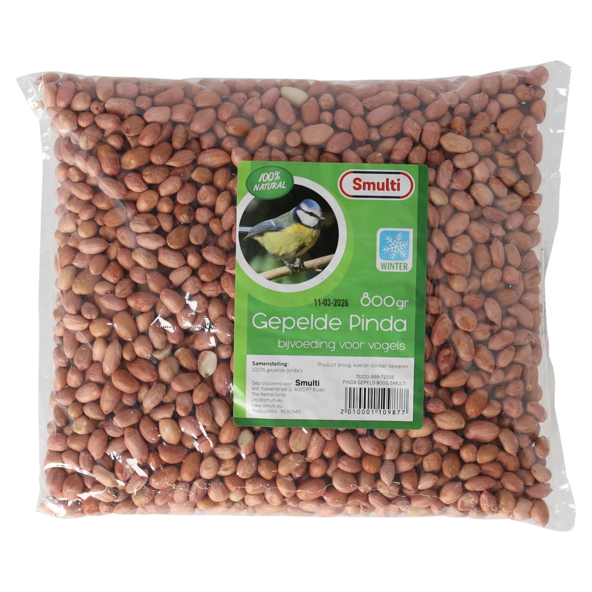 Smulti Vogelvoer>Pinda gepeld 800G