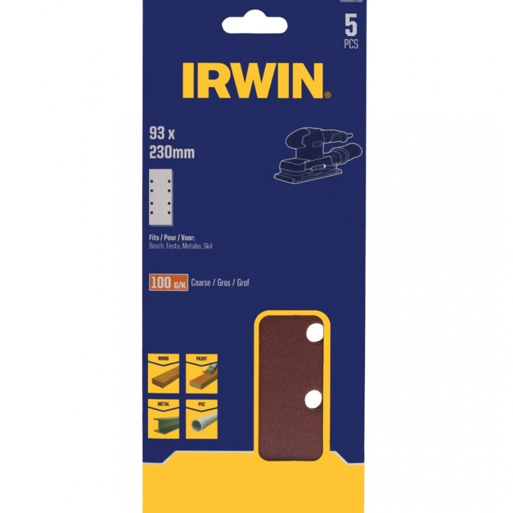 Irwin Toebehoren Elektrisch Gereedschap>Schuurstrook 230 x 93 mm K100 5st. klem