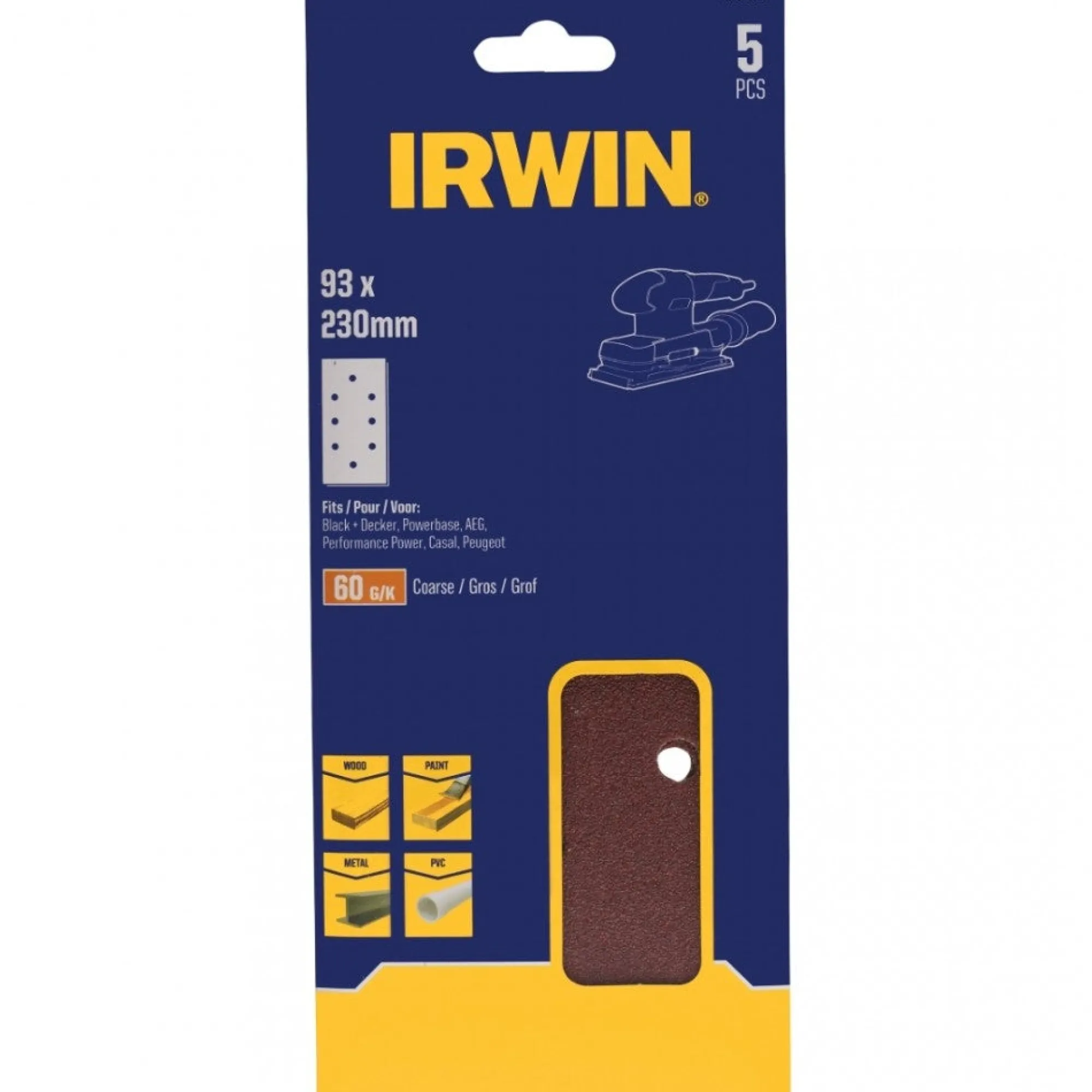 Irwin Toebehoren Elektrisch Gereedschap>Schuurstrook 230 x 93 mm K60 5st. klem