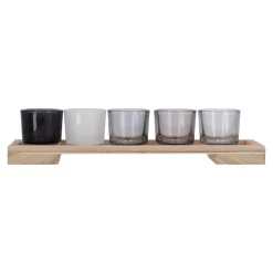 Kaarsen>Set theelichthouders met hout grijs