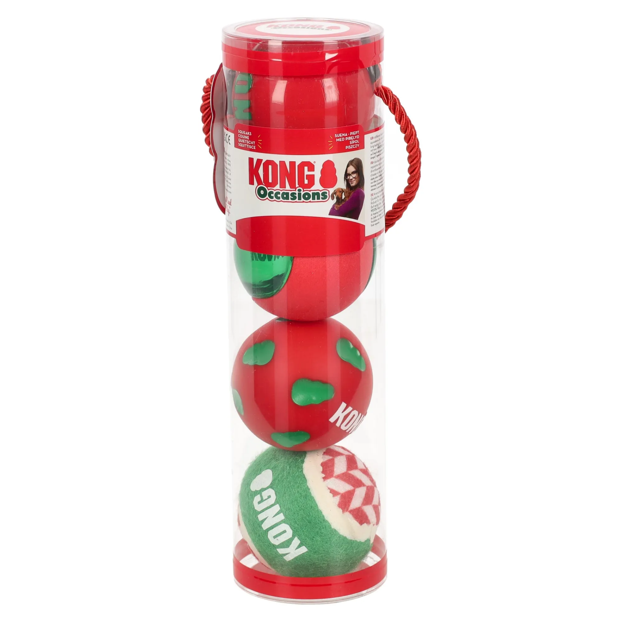 Kong Hondenspeelgoed>Speelgoed hond kerst bal 4 pak M