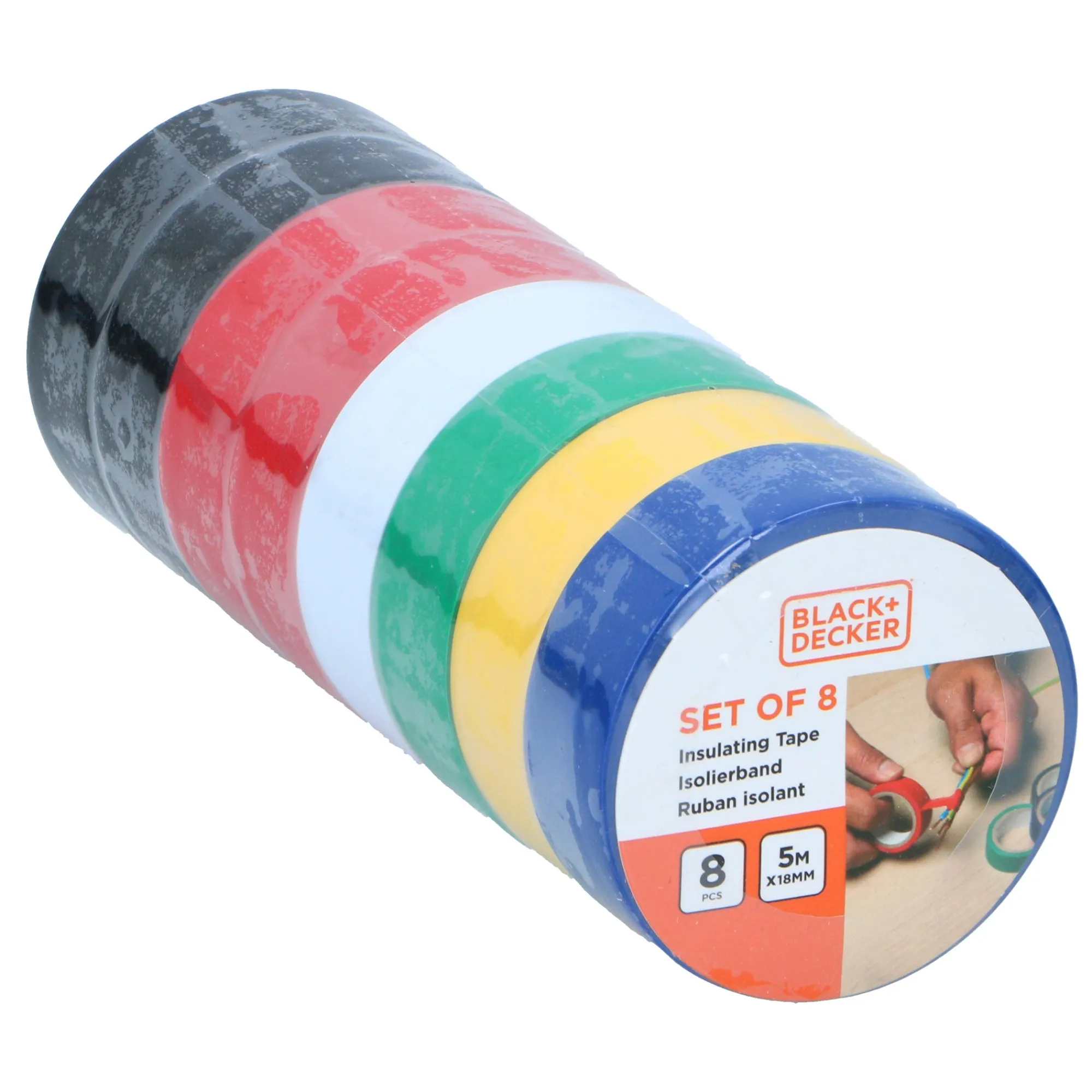 Black&Decker Bouw>Tape isolatie 18mmx5m 8st assorti Black+Decker