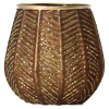 Kaarsen>Theelichthouder glas streep 10 x 10 cm bruin