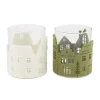 Natural Collections Kerstdecoratie>Theelichthouder vilt dorp 8x10cm