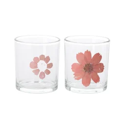 O'malley Kaarsen>Theelichtouder glas bloem roze 8 cm