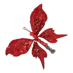 Kerstdecoratie>Vlinder 17cm winter lux rood