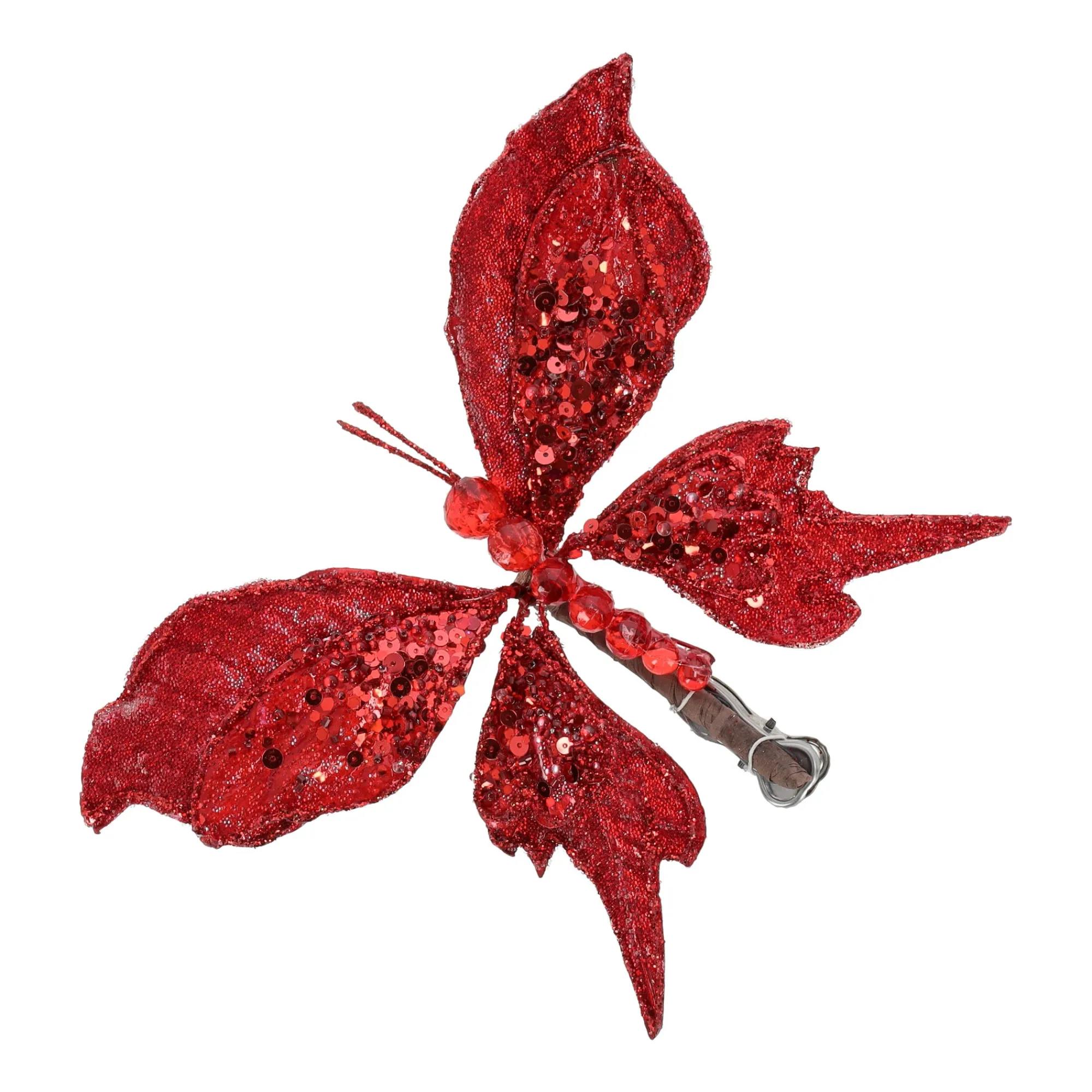Kerstdecoratie>Vlinder 17cm winter lux rood