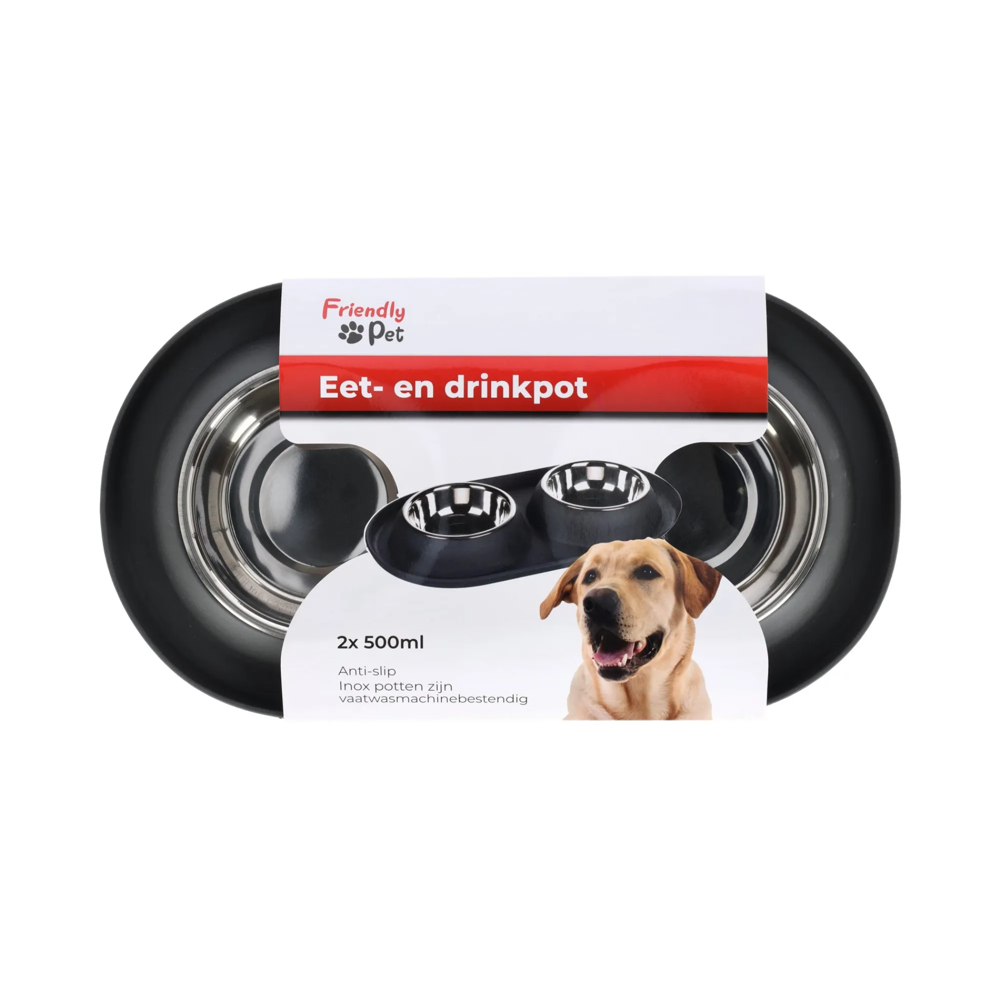 Friendly Pet Drink- En Voerbak Hond>Voerbak duo rond Grafa 2x500ml d.grijs FP
